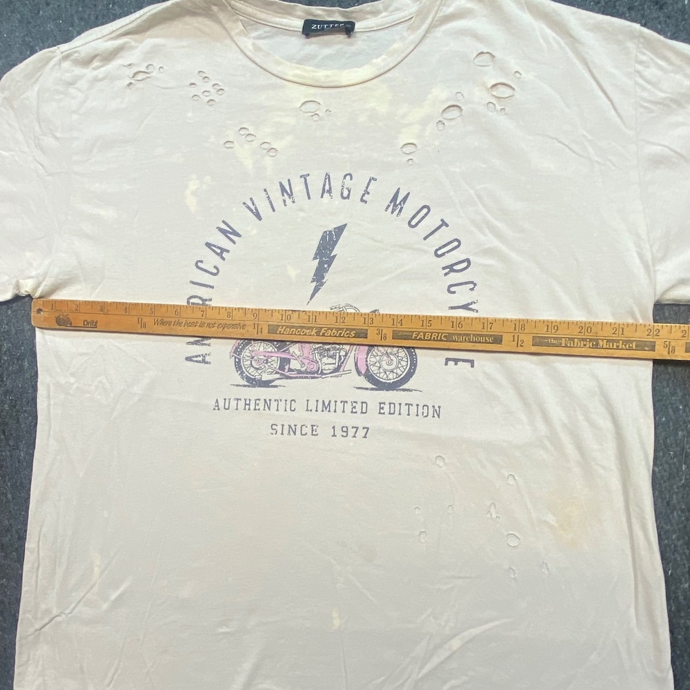 Zutter American Vintage Motorcycle TShirt Sz L Womens Tan Grunge Distressed 1977 - Picture 6 of 7